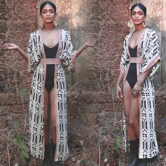 New Bohemian Kimono Duster Jacket Robe Swim Cover - Picture 3 of 12